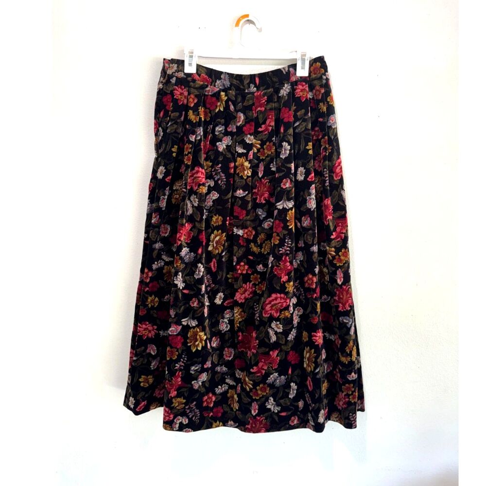 Susan Bristol velvet midi skirt VTG dark romantic floral cotton whimsy women 12 - Picture 2 of 7